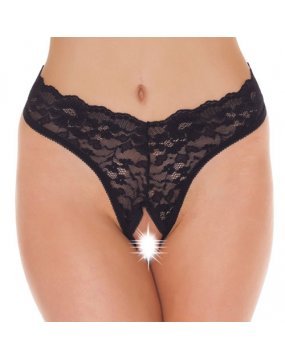 Black Lace Open Crotch GString