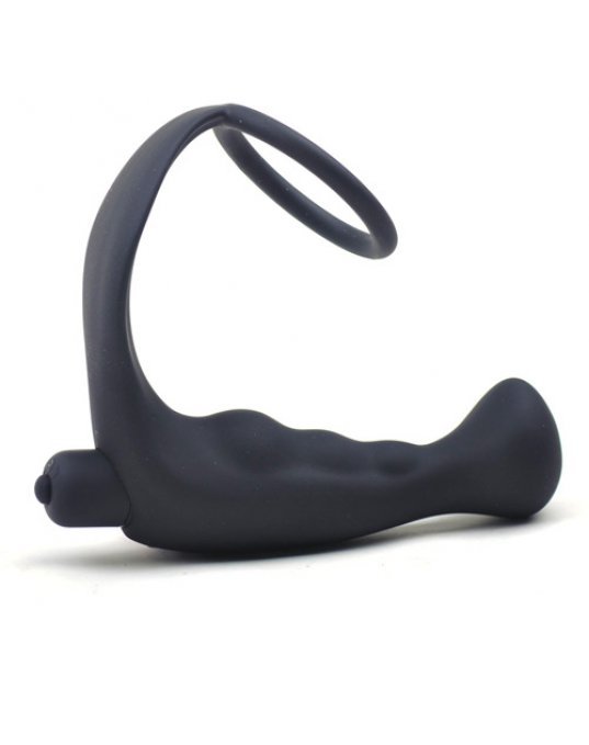 Black Silicone Anal Plug Vibrator with Cock Ring