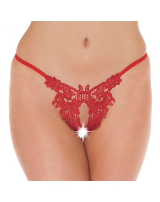 Fancy Red Detailed Open GString