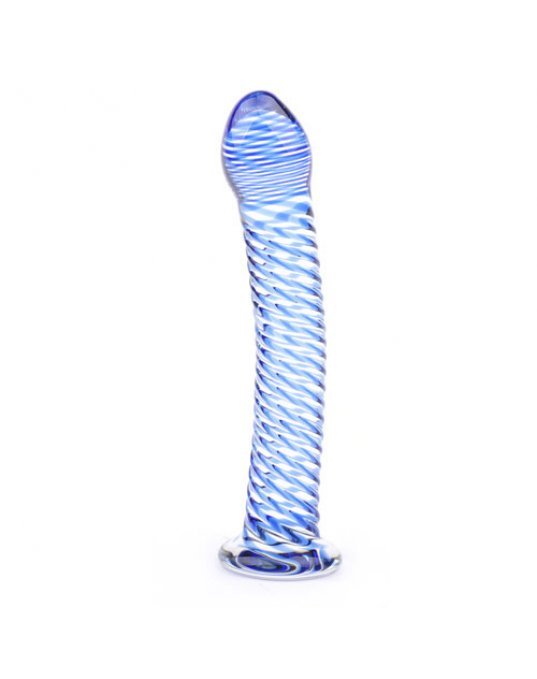 Glass Dildo With Blue Spiral Design