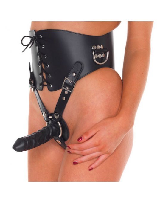 Leather Waist Corset With Strap On Dildo