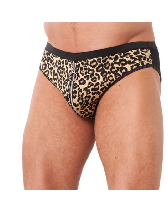 Mens Animal Print Briefs With Zipper