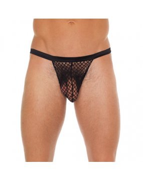 Mens Black GString With Black Net Pouch