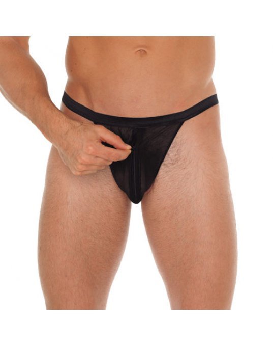 Mens Black GString With Pouch