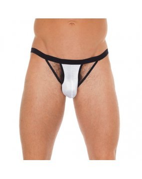 Mens Black GString With White Pouch