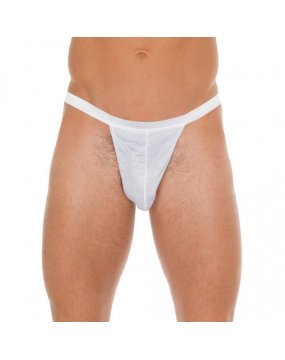Mens White GString With White Pouch