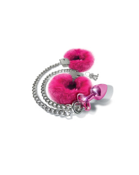 Nixie Metal Butt Plug and Furry Handcuff Set Pink