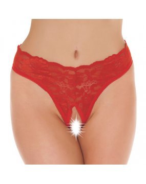 Red Lace Open Crotch GString