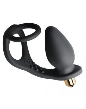 Rocks Off 7 Speed ROZen Cockring And Anal Plug Black
