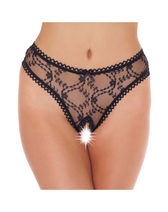 Sheer Pattern Crotchless Black GString