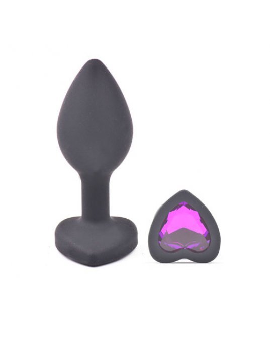 Small Heart Shaped Diamond Base Black Butt Plug