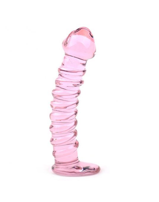 Textured Pink Glass Dildo