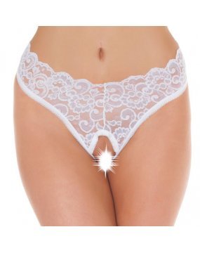 White Lace Open Crotch GString