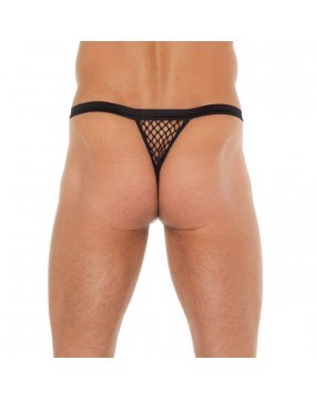 Mens Black GString With Black Net Pouch