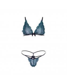 Leg Avenue Teal Lace Bralette And Matching String Panty