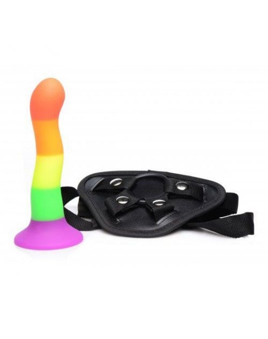 Proud Rainbow Silicone Dildo with Harness