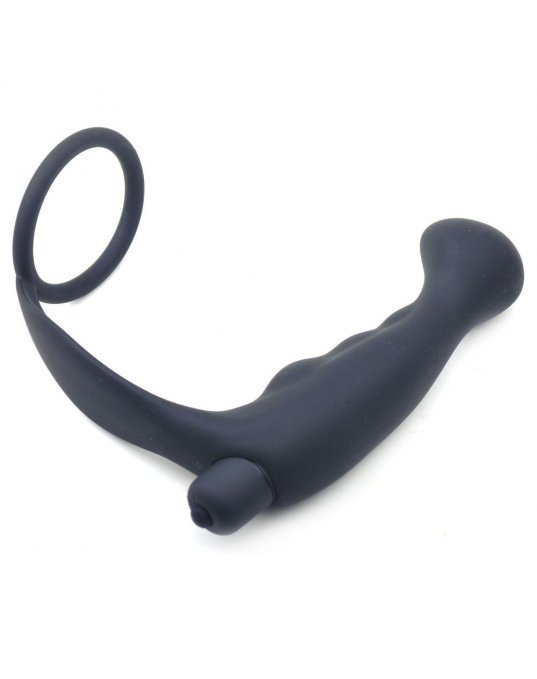 Black Silicone Anal Plug Vibrator with Cock Ring