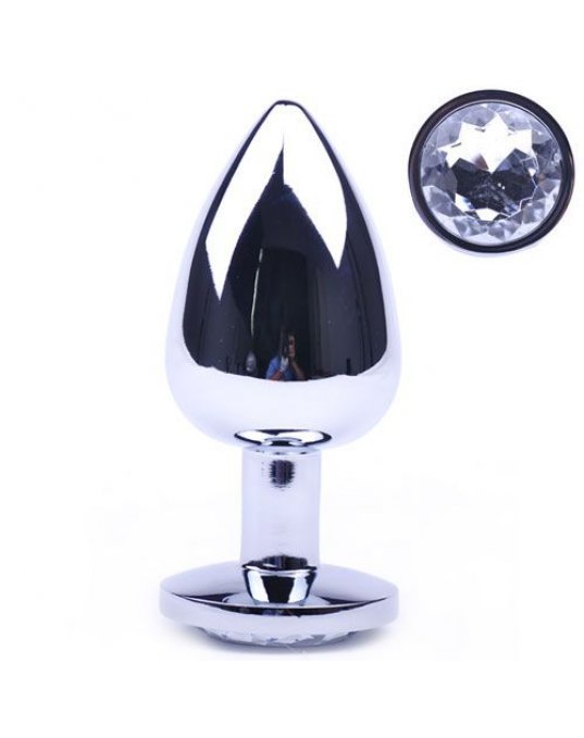 Large Metal Anal Plug With Clear Crystal