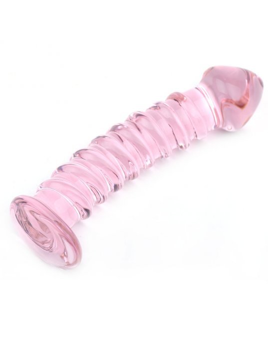 Textured Pink Glass Dildo