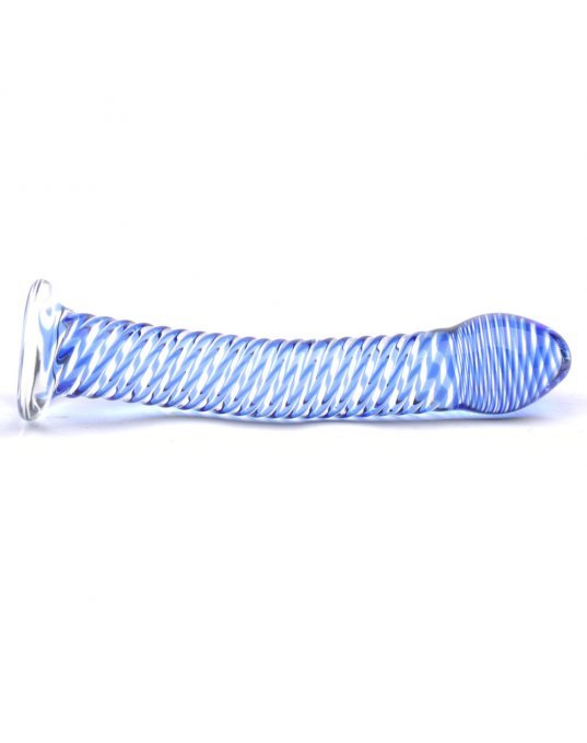 Glass Dildo With Blue Spiral Design