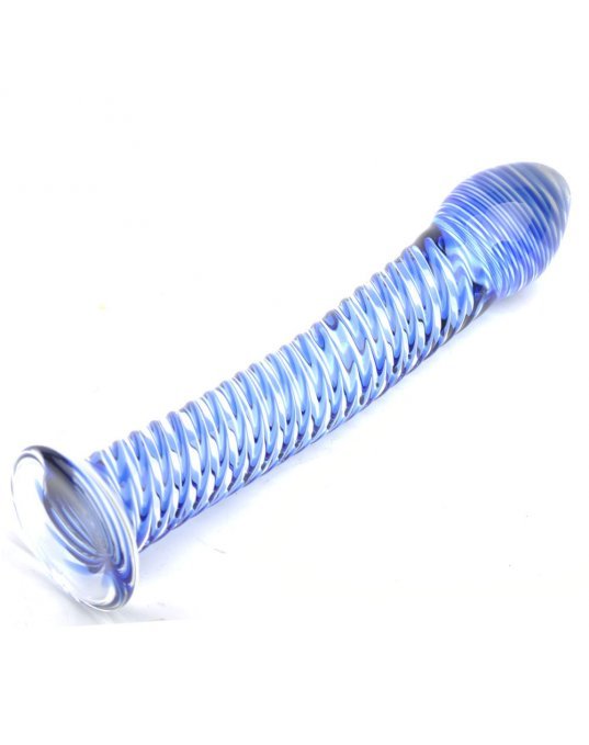 Glass Dildo With Blue Spiral Design