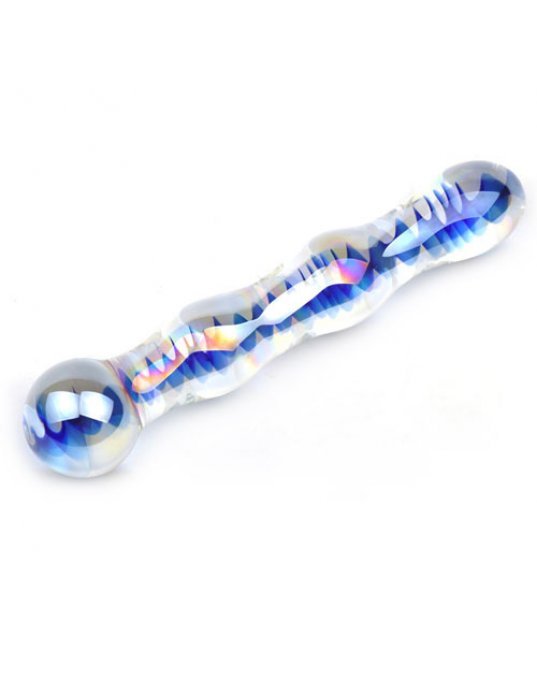 Blue Wavy Glass Dildo